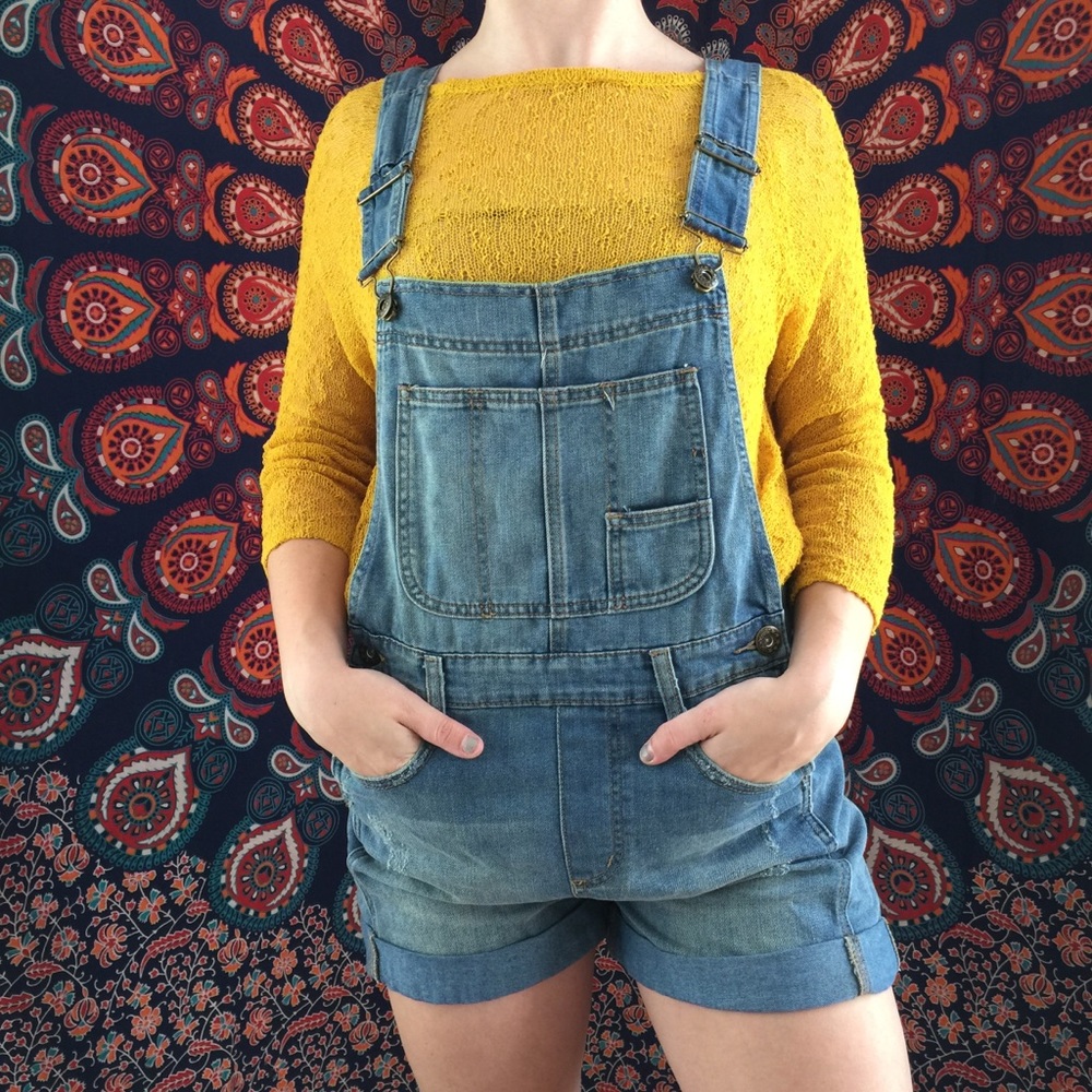 FREE PEOPLE distressed denim overalls